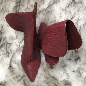 FLY Burgundy SNAKESKIN mule bootie!!